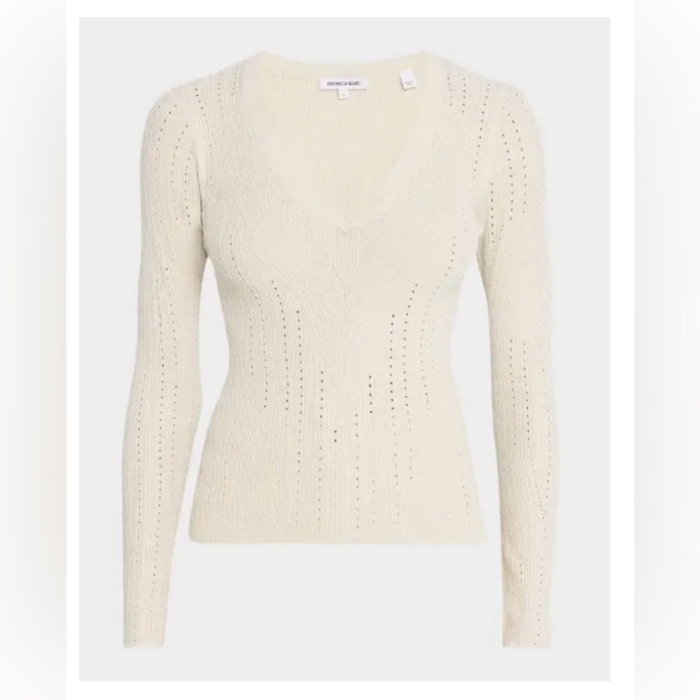 Veronica Beard Callie Metallic Knit V-Neck Sweater